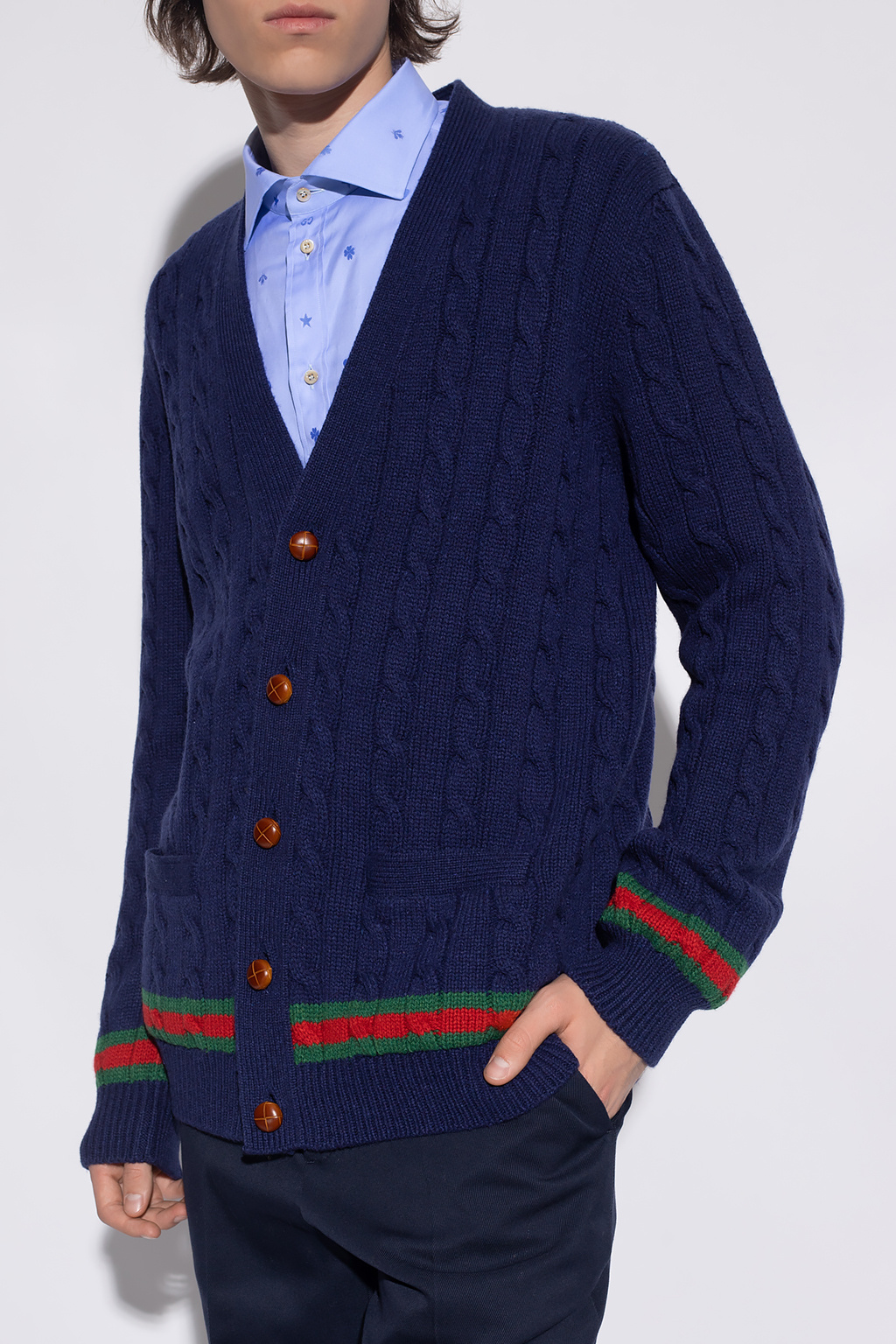 Navy blue Cardigan with Web stripe Gucci - IetpShops Argentina